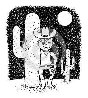 Young cowboy and cacti