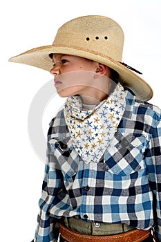 Young cowboy with a sneering expression wearing a photo