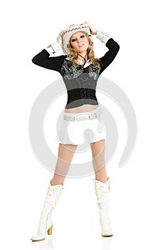 Young cowgirl woman dancing