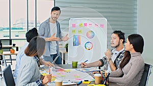 Young creative design meeting brainstorm ideas to plan and develop project together in office, Small business startup coworker