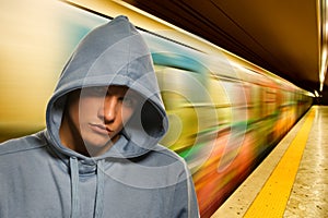 Young criminal in subway