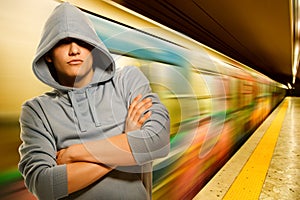 Young criminal in subway