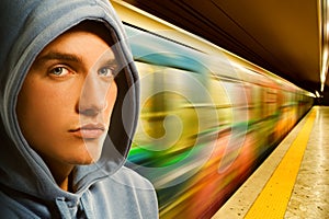 Young criminal in subway