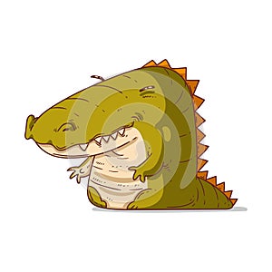 A Young Crocodile Sitting, isolated vector illustration. Cute cartoon picture of a funny frolic baby alligator