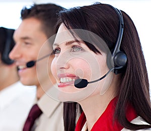 Young customer service agents a call center