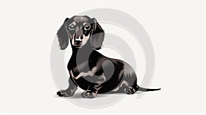 A young cute dachshund on a white background. Calmness, dignity and self-confidence. Full body.