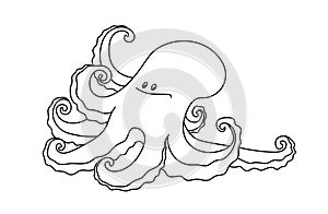 Young cute octopus with baby face, tentacles & happy smile, marine monster