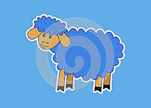 Young and cute sheep boy in profile and on blue background - vector