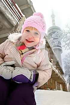 Young cute small child outdoor in winter