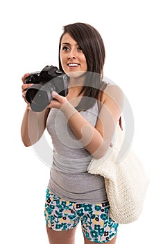 Young cute tourist with camera