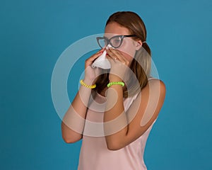 Young cute woman, allergy, studio