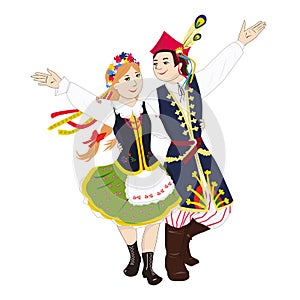 Young dancers from Poland are dancing folk dance Krakowiak