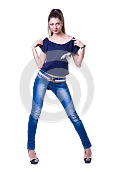 Young dancing girl isolated on a white background