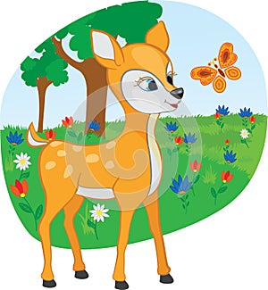 Young deer with a butterfly