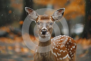 Young Deer in Snowy Urban Landscape. AI Generated