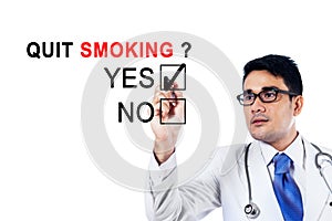 Young doctor agreeing about quit smoking