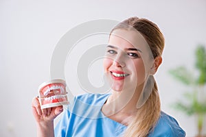 The young doctor nurse with dentures