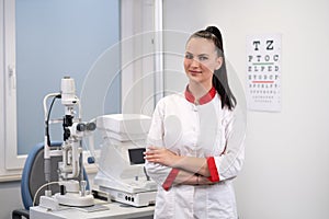 Young doctor ophthalmologist in eye lab