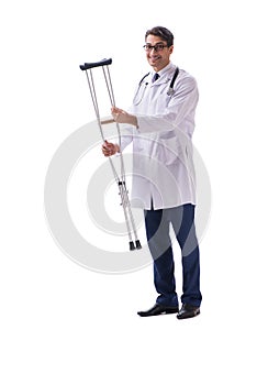 Young doctor physician standing walking isolated on white backgr