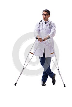 Young doctor physician standing walking isolated on white backgr