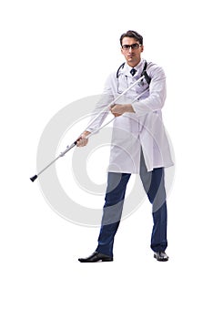 Young doctor physician standing walking isolated on white backgr