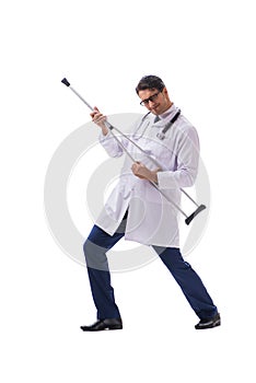 Young doctor physician standing walking isolated on white backgr