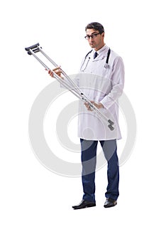 Young doctor physician standing walking isolated on white backgr