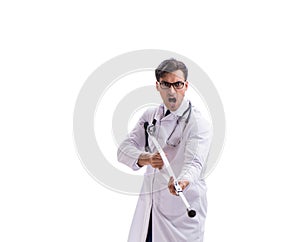 Young doctor physician standing walking isolated on white backgr