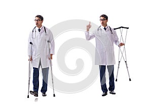 The young doctor physician standing walking isolated on white background