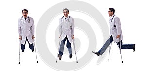 The young doctor physician standing walking isolated on white background