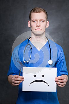 Young doctor with stethoscope on his neck photo
