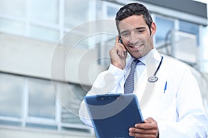 Young doctor stood outside photo