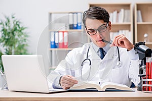 The young doctor studying medical education