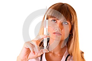 Young doctor with syringe isolated