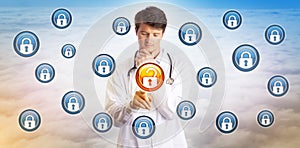 Young Doctor Unlocking Data File In Cyberspace