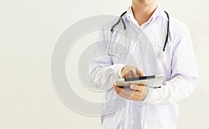 Young doctor working with digital teblet electronic health records telemedicine or teleconference, technology healthcare and healt