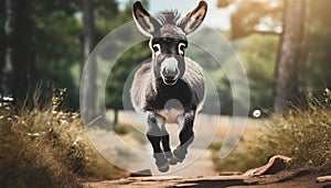 Young donkey running .ai generated