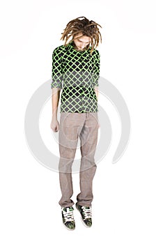 Young dreadlock man hang isolated photo