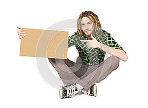 Young dreadlock man with plate isolated photo