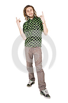 Young dreadlock man punk gesture isolated