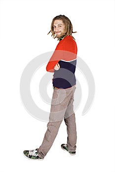 Young dreadlock man stand isolated photo