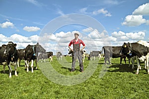 Young dutch farmer with his cows