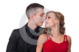 Young elegant loving couple portrait, isolated on