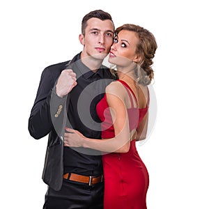 Young elegant loving couple portrait, isolated on