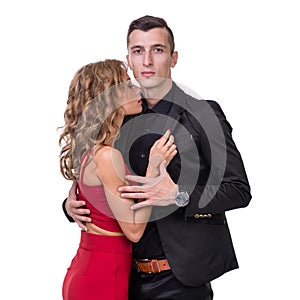 Young elegant loving couple portrait, isolated on