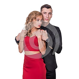 Young elegant loving couple portrait, isolated on