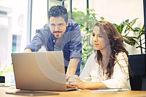 Young employees working together in a bright office