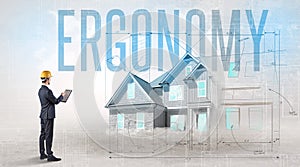 Young engineer holding blueprint concept