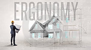 Young engineer holding blueprint concept