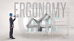 Young engineer holding blueprint concept